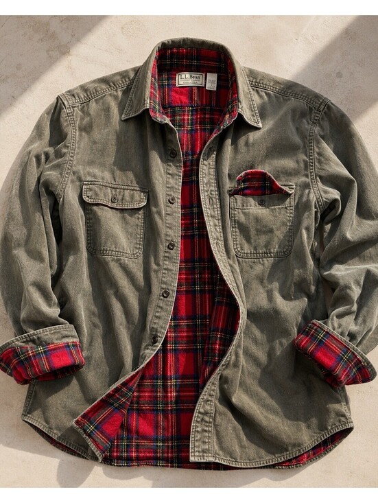 L.L. Bean Other - L.L.Bean Chamois Cloth Shirt Made in USA Faded Olive Flannel Lined Heritage